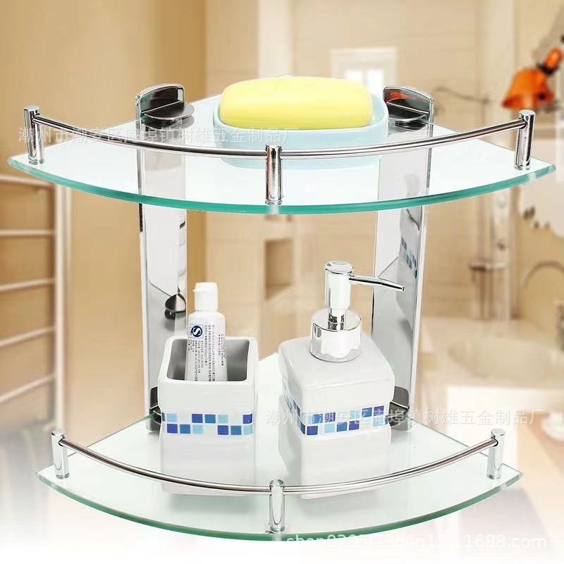 Angle Frame Cross-Border Stainless Steel Clip Glass Single Double Layer Angle Frame Storage Rack Toilet Bathroom Glass Tripod