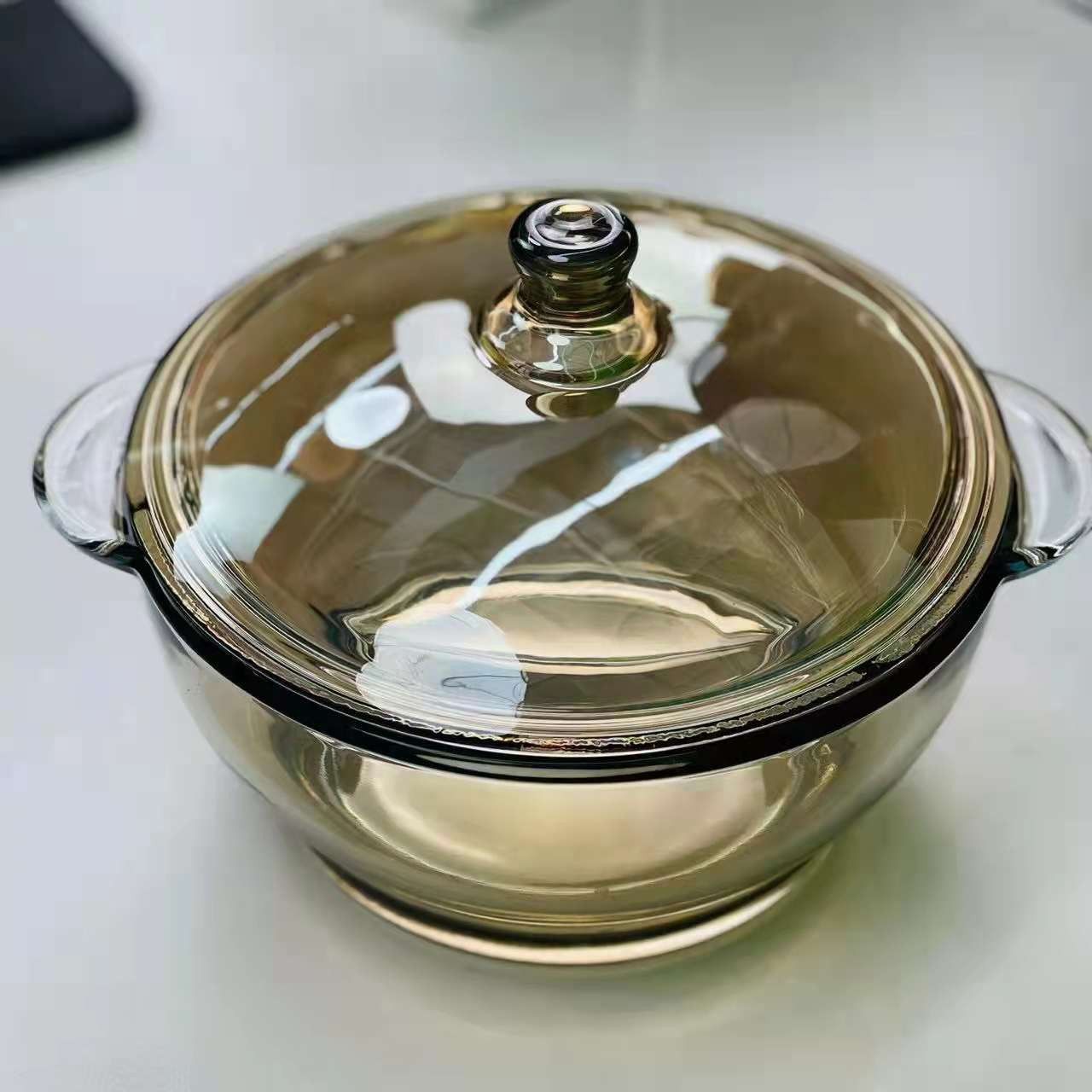 茶色玻璃煲1l双耳带盖煲泡面碗日用百货锅汤锅燃气灶适用欧式单底