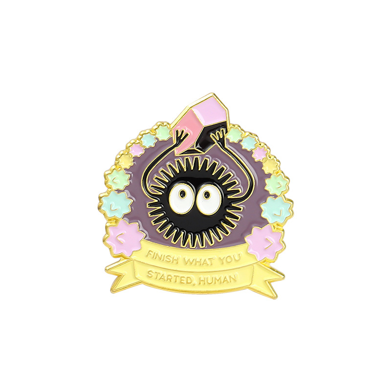 Cartoon Hot Creative Japanese Cartoon Character Little Girl Black Cat Shape Brooch Ramen Black Ball All-Matching Badge