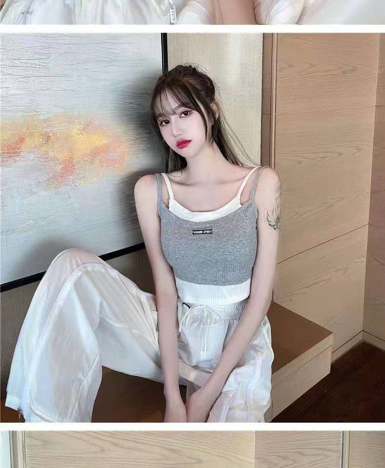 新款韩国拼接运动内衣女假两件抹胸裹胸背心外穿性感吊带上衣外穿