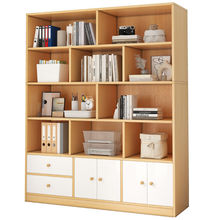 简易书架靠墙家用客厅带门书柜储物柜多层格子柜自由组合书架落地
