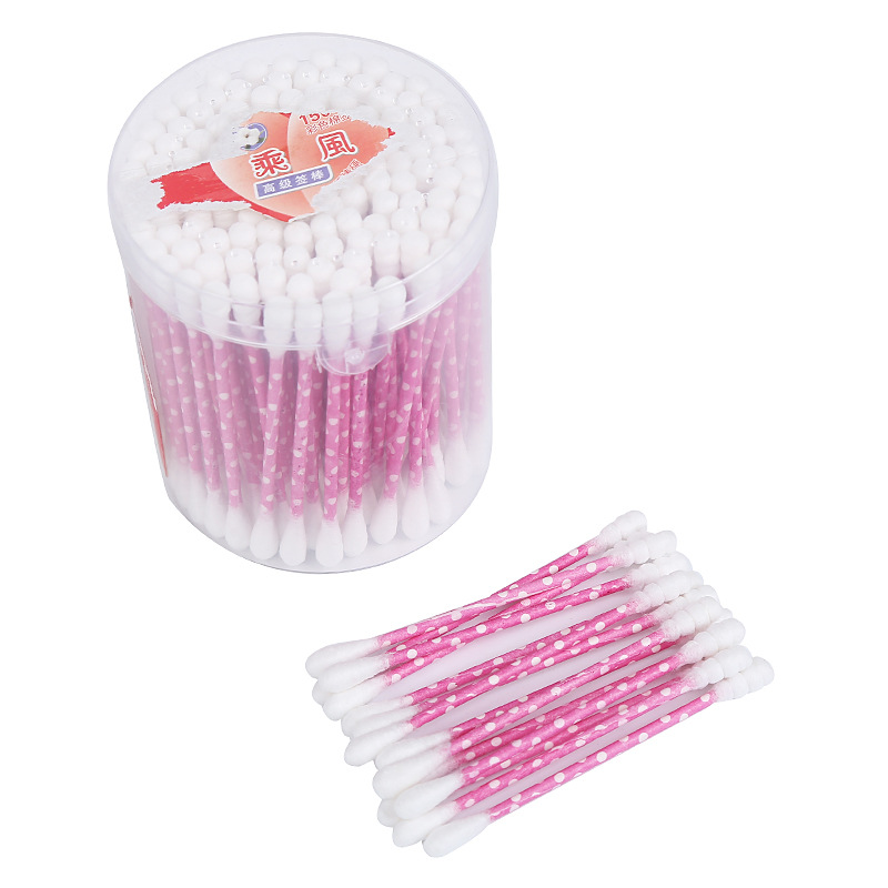 Disposable Double-Headed Makeup Cotton Swab Pink Paper Stick Medical Cotton Swab Transparent Barrel Travel Cleaning Portable Cotton Swab