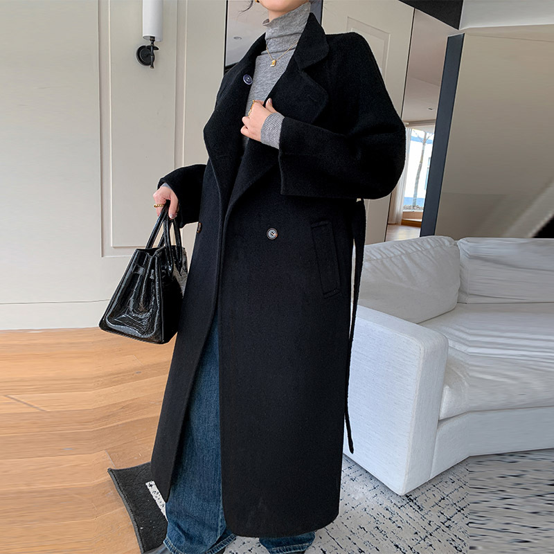 2023年秋冬新款气质双面羊绒大衣女中长款加厚骆驼绒羊毛呢子外套