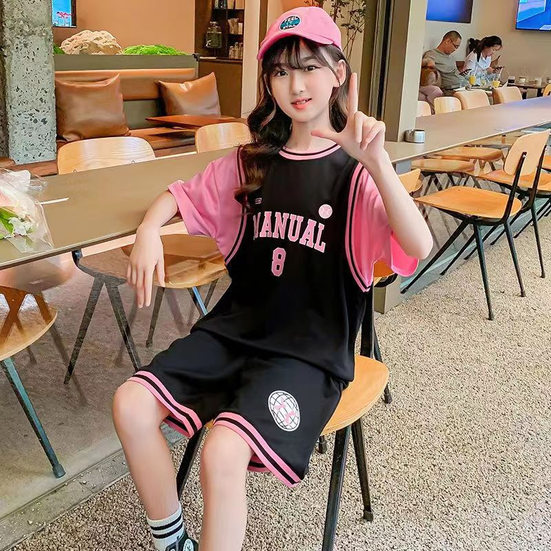 女童夏装篮球服速干女童学生装女生韩版两件套时尚运动服舒适球衣