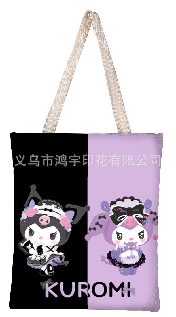 Adorable Pet Sanrio Family Two-Color Double Stitching Canvas Bag Storage Tote Student Shoulder Bag in Stock Wholesale