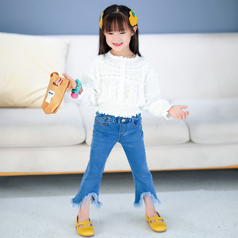 现货儿童春秋新款喇叭牛仔裤女宝宝流苏裤子潮女童洋气牛仔时尚潮