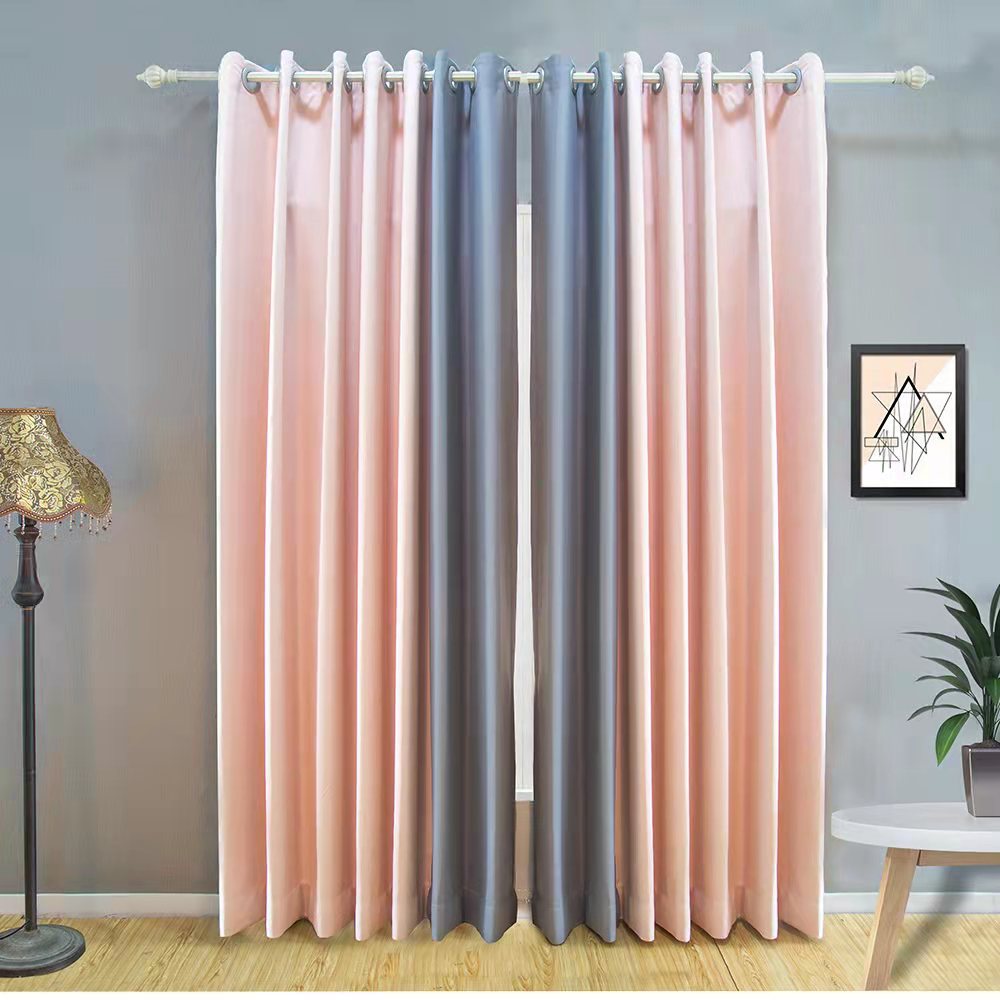 简约遮光窗帘布纯色拼接卧室客厅打孔遮阳窗帘成品厂家供应遮光布窗帘