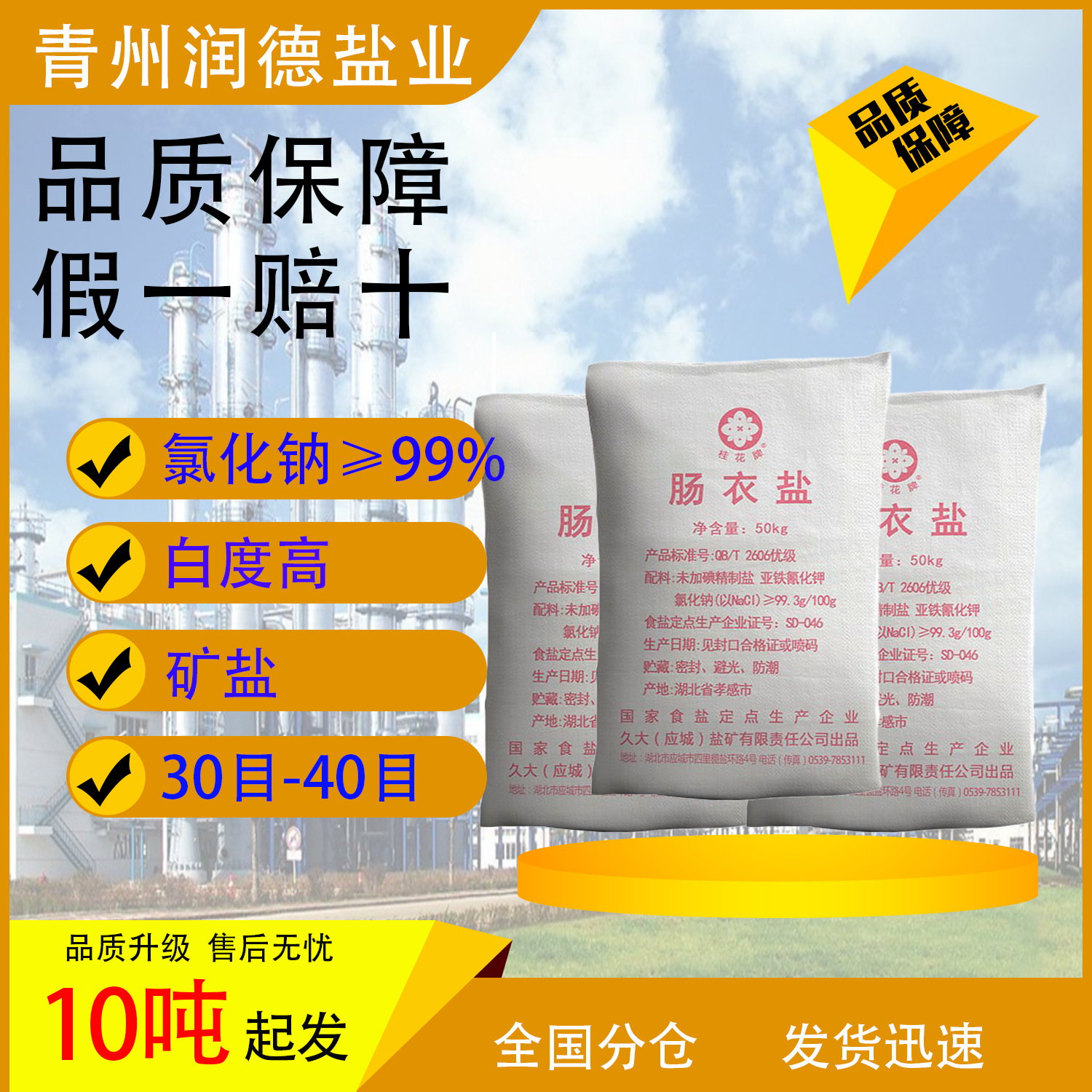 九大桂花肠衣盐腌制盐 氯化钠含量98% 包装50kg 质量保证全国发货