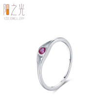 S925纯银时尚玫红色圆形彩宝戒指女复古小众设计简约叠带风指环