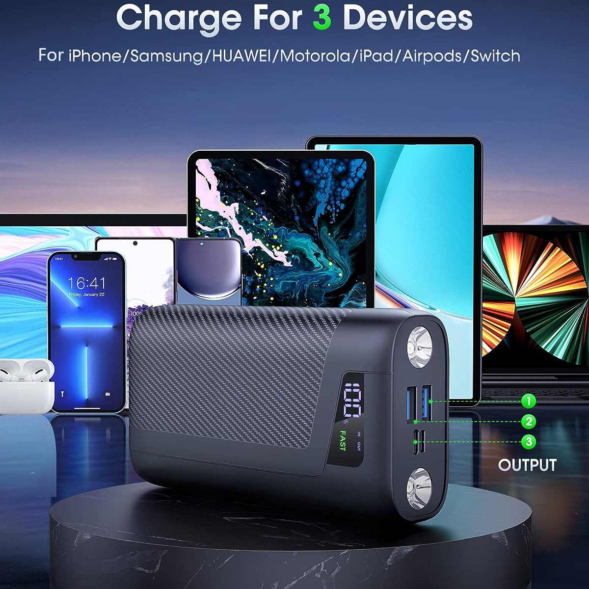 跨境大容量充电宝快充便携power bank 27000mah portable charger