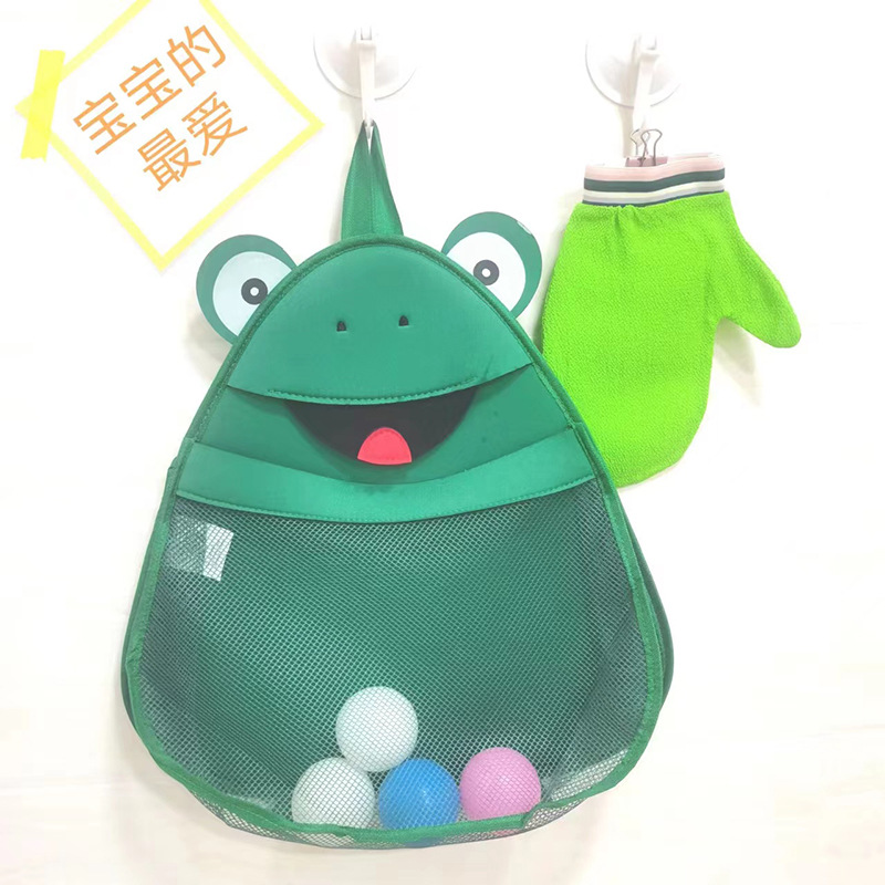 Dark Green Cartoon Frog Bathroom Hanging Bag Portable Children's Toy Bath Buggy Bag Household Waterproof Hanging Bag