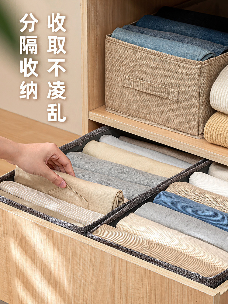 Cotton and Linen Clothes Storage Box Fabric Clothes Moving Finishing Box Boxes Folding Wardrobe Dormitory Storage Basket Bags Household