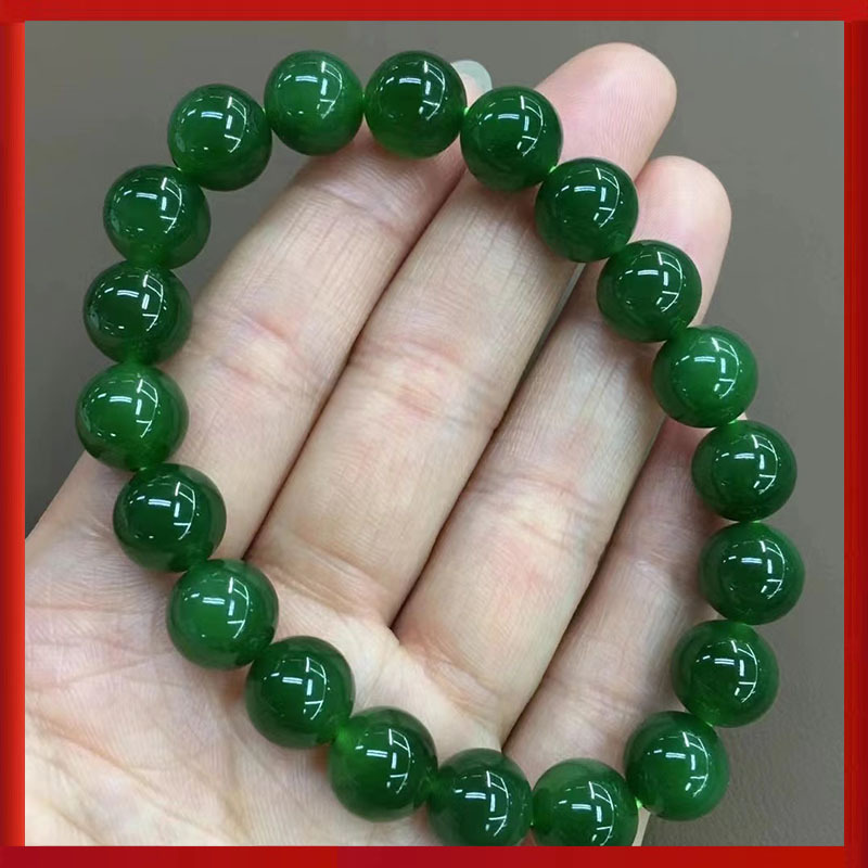 t新疆和田玉碧玉手链子男女士款天然菠菜绿色圆珠手串珠无黑点正