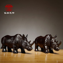 黑檀木雕犀牛摆件实木质雕刻动物家装办公室桌面装饰品红木工艺品