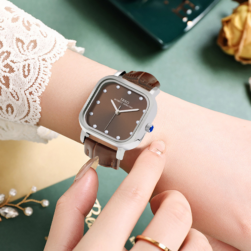 Ibso Genuine Small Square Watch Fashion Women's Belt Quartz Watch Tik Tok Live Stream Hot Sale