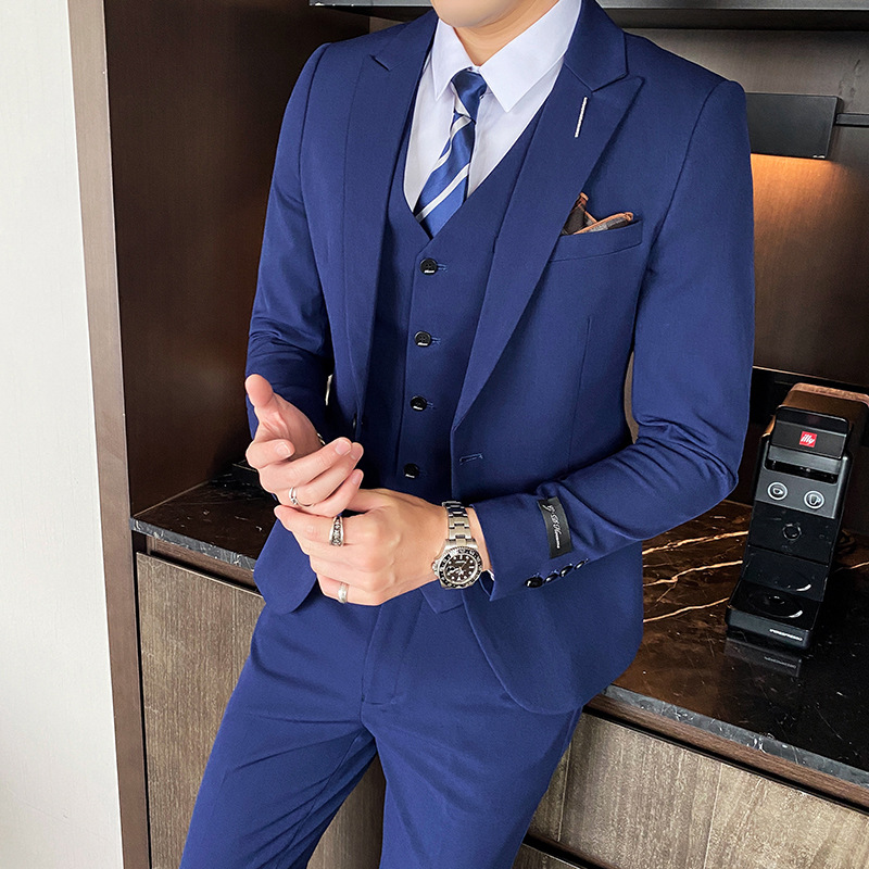 休闲小西装套装男蓝色帅气新郎婚礼修身潮流男士西服正装结婚礼服