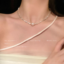 韩版碎银几两单颗珍珠吊坠项链女气质锁骨链网红手链套装