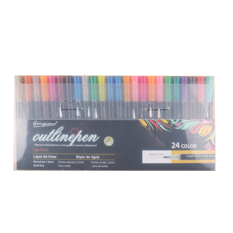 Double Line Outline Pen Set Color Silver Metal Dream Flash Two-Color Mark Hand Account Pen Fluorescent Pen Large Capacity