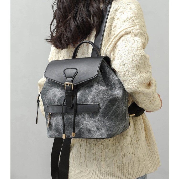 Backpack Female 2022 New Genuine Leather Ladies' Bags Fashion Colorblock Cowhide Backpack Women's Schoolbag Guangzhou Wholesale