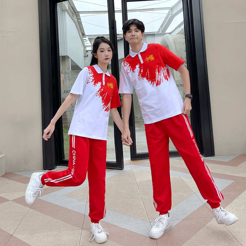 实拍学生校服春秋套装班服运动三件套情侣中国红-阿里巴巴