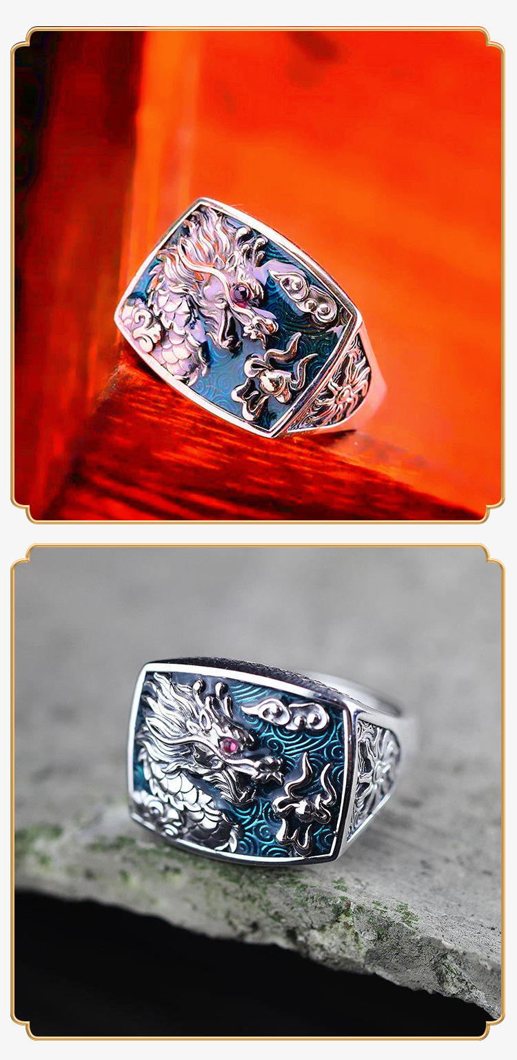 复古风国潮飞龙祥云戒指男开口可调节霸气潮流时尚指环批发