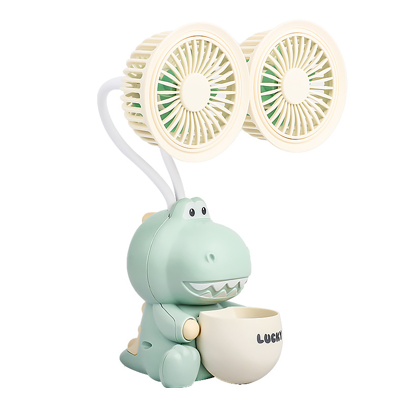 Creative Cartoon Rechargeable Double-Headed Fan with Pen Holder Pencil Sharpener Student Dormitory Portable Cute Summer Small Fan