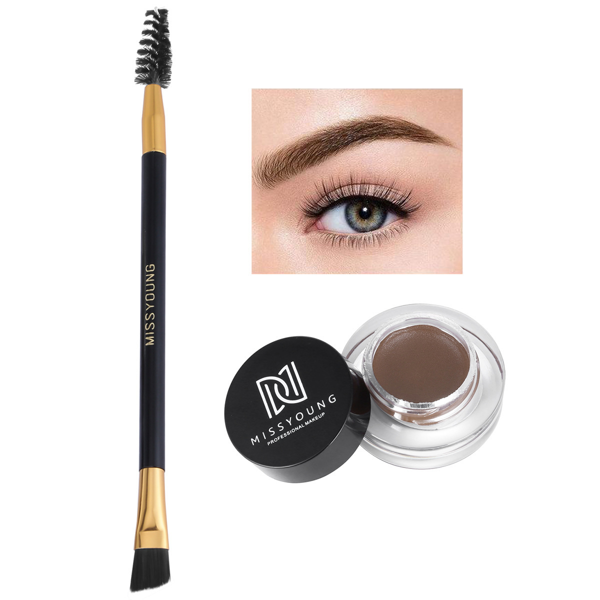 Missyoung Brow Cream Eyebrow Brush Combination Suit Waterproof Plastic Eyebrow Pencil Glue Natural Long Lasting Cross-Border Eyebrow Makeup