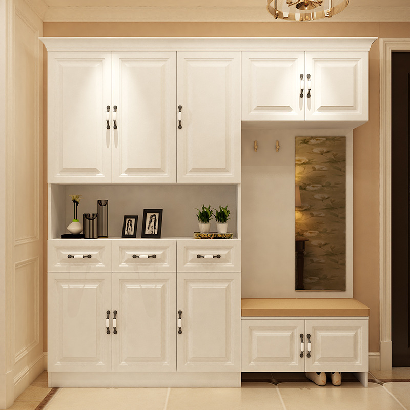 简约现代鞋柜门厅柜入户衣帽柜带换鞋凳玄关柜欧式储物柜隔断