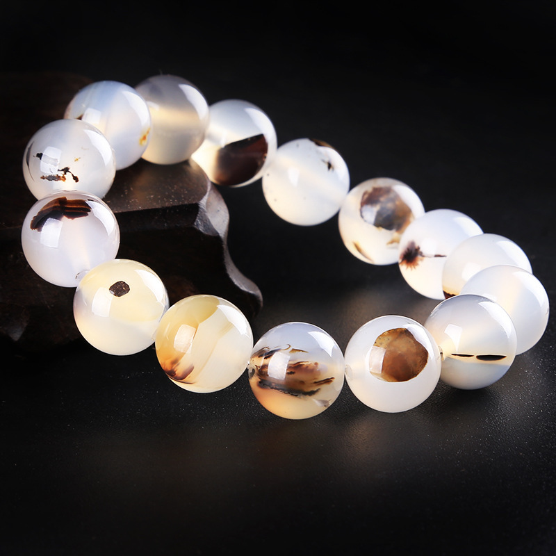 水草花玛瑙手串手链 白玉髓手链冰种马达加斯加梦幻玉髓a货