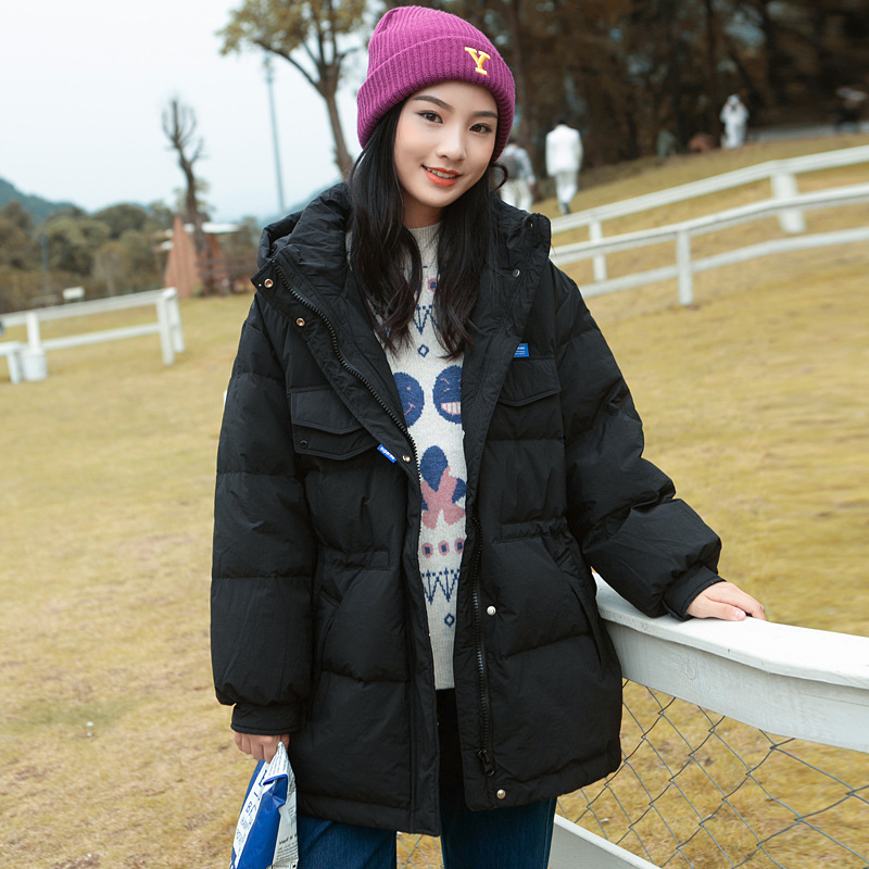 朴素少女中学生白鸭绒棉外套中长款学院风连帽羽绒服 1a9025-阿里巴巴