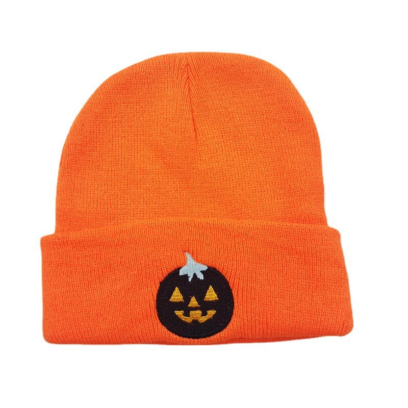 Cross-Border Funny Pumpkin Lamp Embroidery Knitted Hat Men's and Women's Halloween Cartoon Woolen Cap European and American Street Pullover Hat