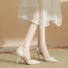 H718-23优质荔枝纹夏季女鞋羊皮鞋垫细跟高跟中空鞋尖头小香风女