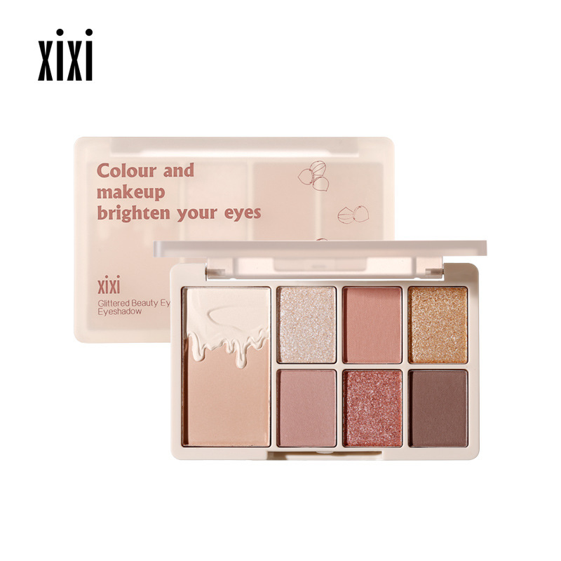 Xixi Seven Colors Eye Shadow Plate Ins Super Popular Earth Color Matte Shimmer Long Lasting Waterproof Student Cheap Niche Eye Shadow