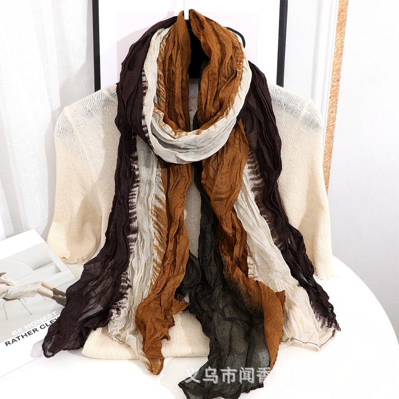 Colorful Pleated Cotton and Linen Scarf Women's Autumn and Winter Warm-Keeping and Cold-Proof Neck Protection Scarf Silk Scarf Fashion Sunscreen Shawl Headcloth