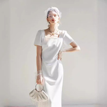 法式白色气质连衣裙女2024新款夏季领证登记小白裙日常可穿小礼服