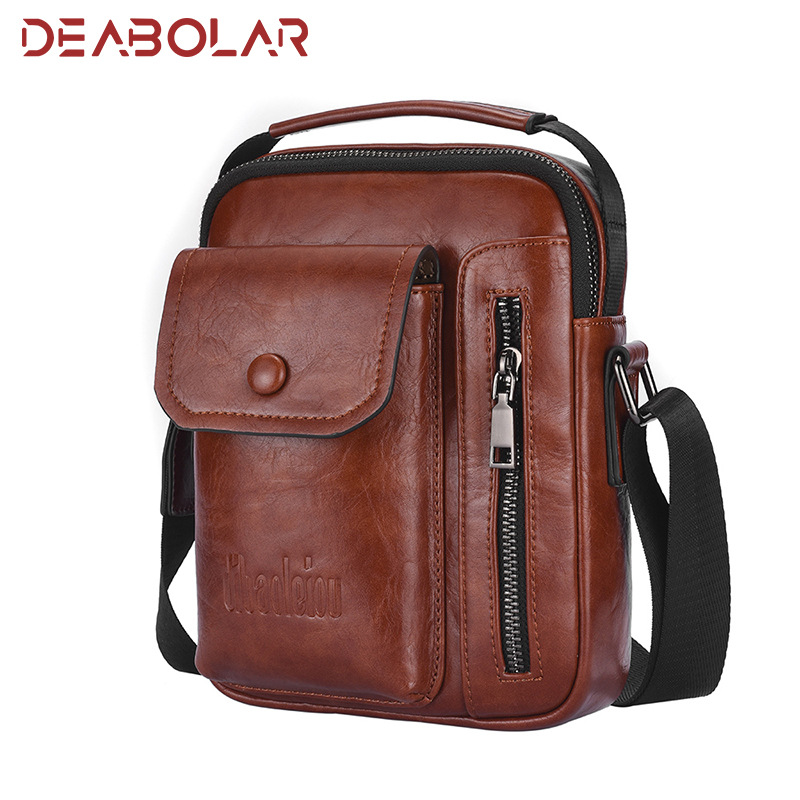 New Men's Leisure Sports Crossbody Bag High Quality PU Leather Outdoor Travel Daypack Large Capacity Mobile Phone Bag Complex