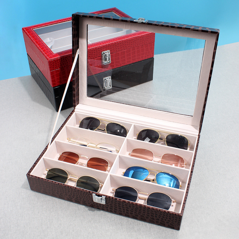 New Eight-Bit High-End PU Leather Glasses Box Sunglasses Sunglasses Myopia Glasses Storage Box Display Box Wholesale