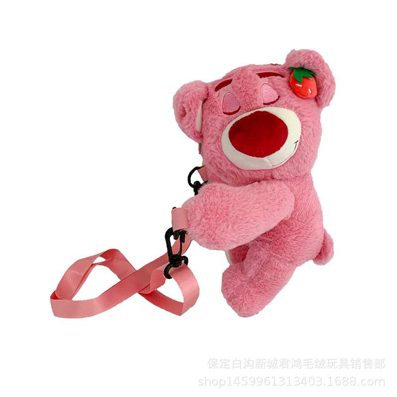 Lying Strawberry Bear Bags Plush Toys Children's Satchel Small Backpack Cartoon Small Change Little Bear Pattern Bag Accessory Wholesale