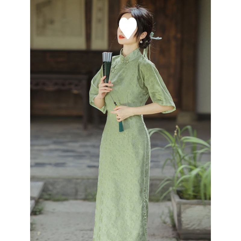 小清新绿色苏式改良旗袍年轻款少女气质复古民国风素雅日常可穿夏