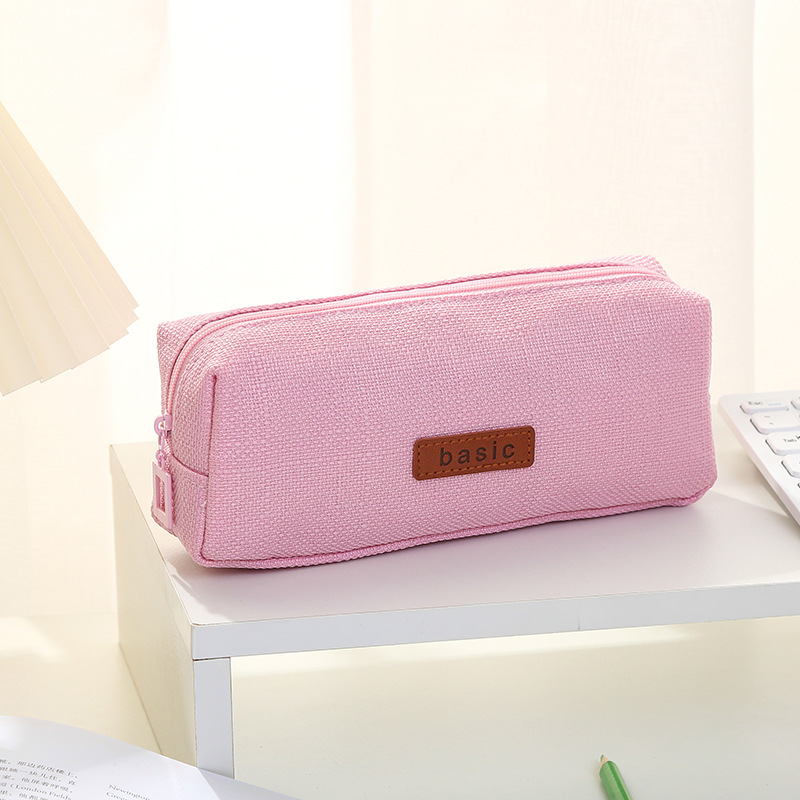 Cross-Border Single-Layer Large Capacity Pencil Case Wholesale Solid Color Junior High School Student Square Cotton Linen Pencil Bag Student Minimalist Stationery Case