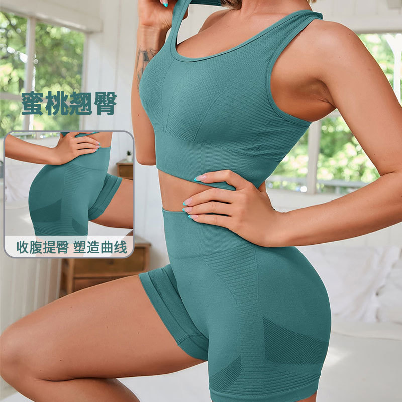 European and American Yoga Suit Factory Wholesale Seamless Knitted Sports Yoga Shorts Short Sleeve Running Tight