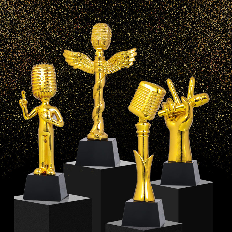 水晶音乐音符奖杯制作好声音金话筒麦克风讲座主持人演讲歌唱比赛