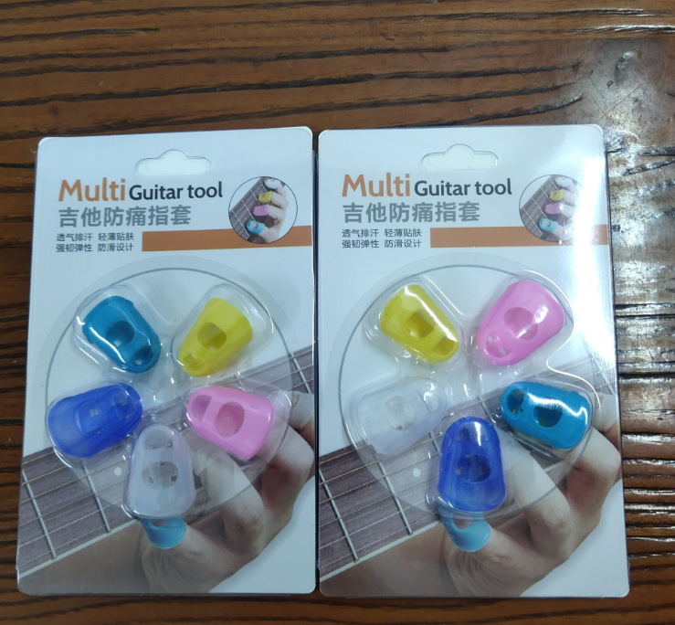 Guitar Silicone Finger Protective Covers Practice for Beginners String Finger Guard Sleeve Sweep String Finger Guard Guitar Finger Stall Card Insert Packaging