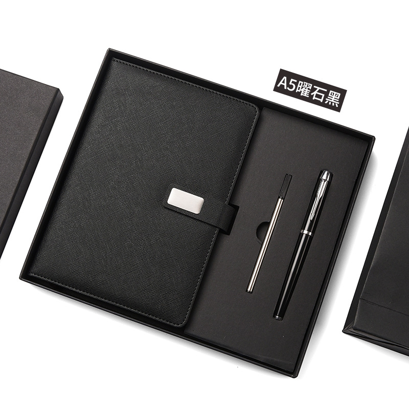 A5 Meeting Notepad High-End Business Office Notebook Book Gift Set Three-Piece Set with Pen Printable Logo