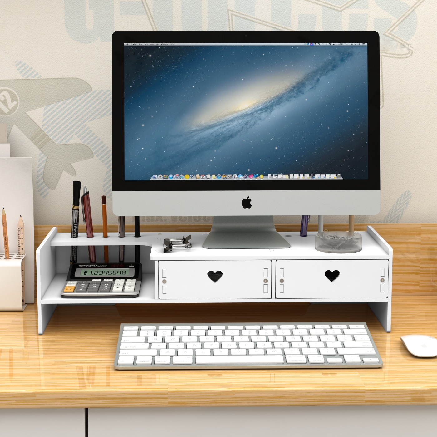 Desktop Monitor Shelf Keyboard Raised Base Stand Desktop Office Computer Height Booster Shelf Drawer