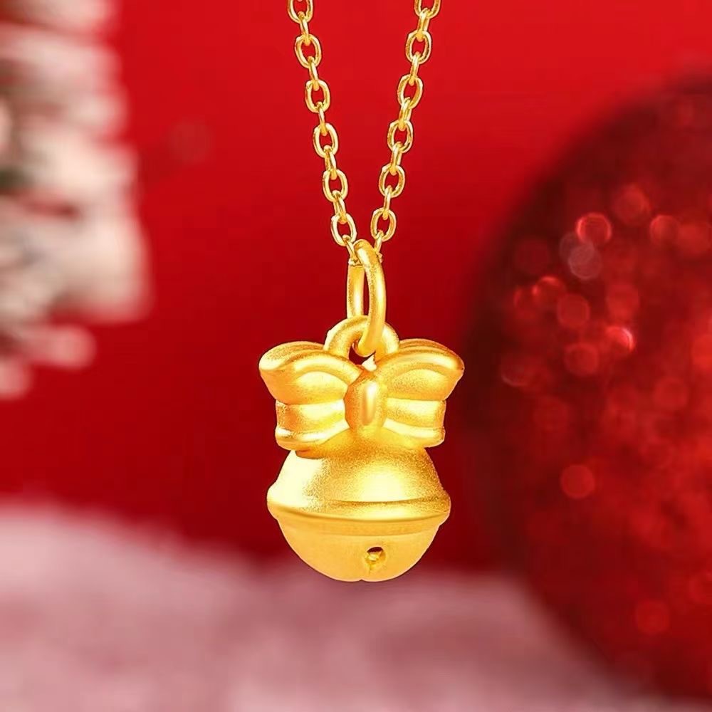 在逃公主黄金999足金小铃铛金手链女圣诞节蝴蝶结编织足金999手绳