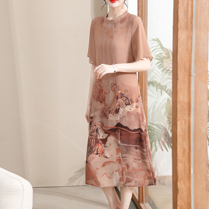 Middle-Aged and Elderly Women's Dress Improved Cheongsam Dress Loose Comfort Printing Long Dress 2023 New Elegant Women's Clothing