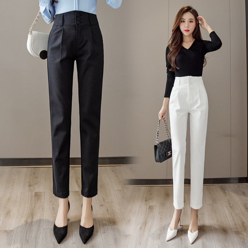 2023春秋季西装裤子女九分排扣直筒高腰显瘦小脚裤西裤职业女装裤