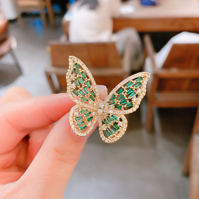 High-End Luxury Super Fairy Zircon Butterfly Open Index Finger Ring Ins Trendy Korean Style Internet Celebrity Normcore Style Ring Women