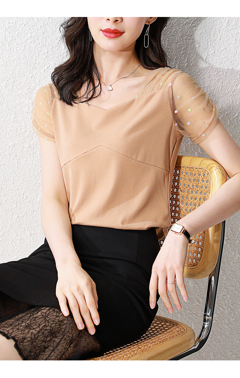 爱衣买衣短袖t恤女2021夏季新款女装上衣打底衫内搭针织网纱小衫